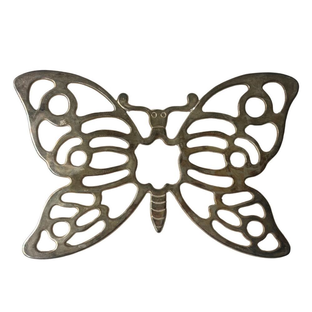 VTG Silverplated Butterfly Trivet Leonard Wall Hanging Decor MCM Moth Hot Plate